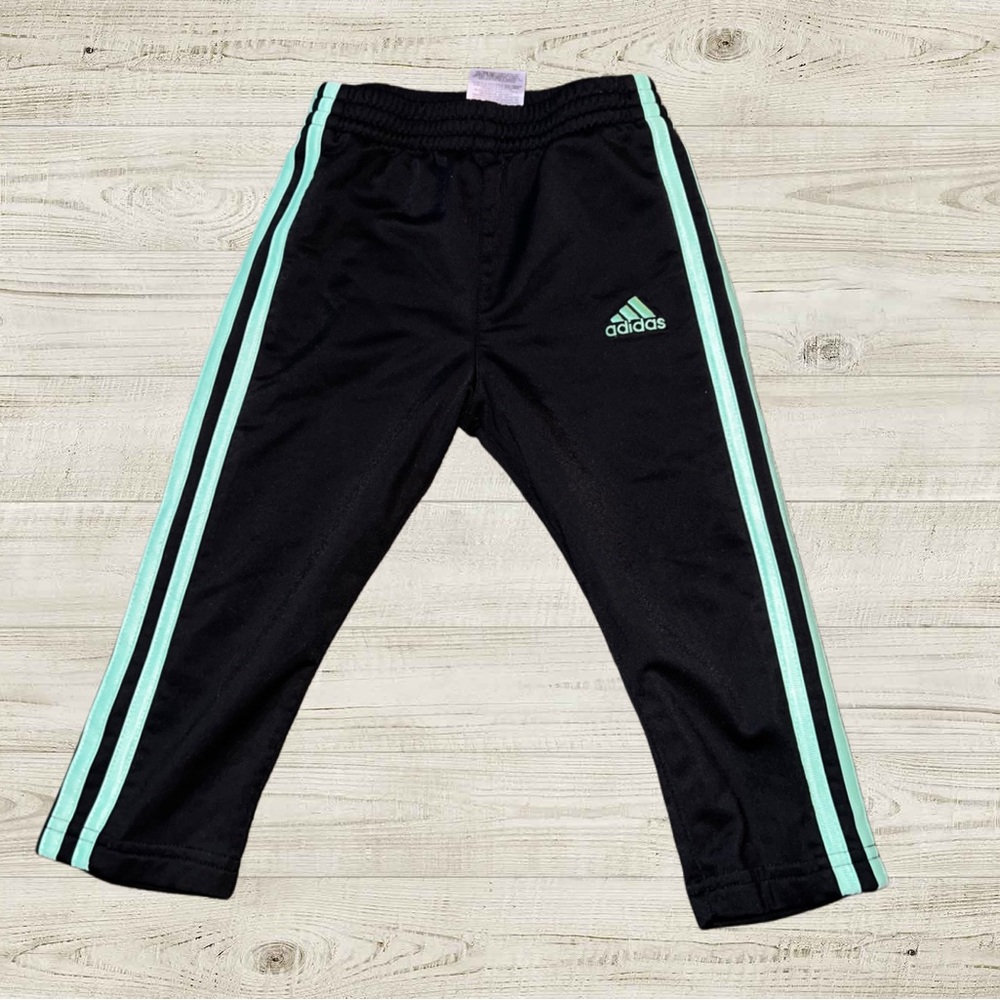 Adidas Kids Black Joggers with Aqua Stripes